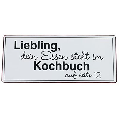 Unbekannt Lafinesse Schild Metallschild -Liebling Dein Essen Steht im Kochbuch. Vintage Look 30,5 x 13 cm Unbekannt Lafinesse Schild Metallschild -Liebling Dein Essen Steht im Kochbuch. Vintage Look 30,5 x 13 cm