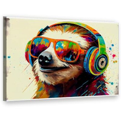 Visario Leinwandbild 80x60 cm 4048 Faultier mit Sonnenbrille und Kopfhörer, Pop Art bunt Wandbild fertig aufgespannt auf Holzrahmen Visario Leinwandbild 80x60 cm 4048 Faultier mit Sonnenbrille und Kopfhörer, Pop Art bunt Wandbild fertig aufgespannt auf Holzrahmen