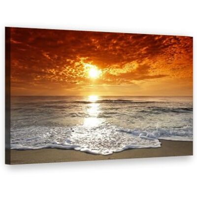 Visario Leinwandbild 80x60 cm 4038 Strand im Sonnenuntergang mit Wellen Wandbild fertig aufgespannt auf Holzrahmen Visario Leinwandbild 80x60 cm 4038 Strand im Sonnenuntergang mit Wellen Wandbild fertig aufgespannt auf Holzrahmen
