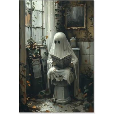 horakey Retro-Geister-Poster, Bauernhaus, Halloween, Wandkunst, Geist, der auf der Toilette sitzt, ein Buch liest, dunkle Akademie, Bilder, Drucke, Gemälde für Zuhause, Schlafzimmer, Wohnheim, horakey Retro-Geister-Poster, Bauernhaus, Halloween, Wandkunst, Geist, der auf der Toilette sitzt, ein Buch liest, dunkle Akademie, Bilder, Drucke, Gemälde für Zuhause, Schlafzimmer, Wohnheim,