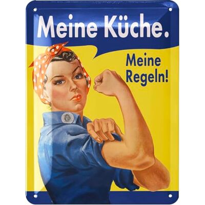 LANOLU Retro Blechschild Küche Vintage Schild mit Spruch MEINE KÜCHE MEINE REGELN lustige Wanddeko Küche Poster als Metallschild mit Stanzung 15x20 cm LANOLU Retro Blechschild Küche Vintage Schild mit Spruch MEINE KÜCHE MEINE REGELN lustige Wanddeko Küche Poster als Metallschild mit Stanzung 15x20 cm