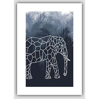 ARTZE Wall Art Kunstdruck, geometrischer Elefant mit marineblauen Palmen, DIN A4 ARTZE Wall Art Kunstdruck, geometrischer Elefant mit marineblauen Palmen, DIN A4