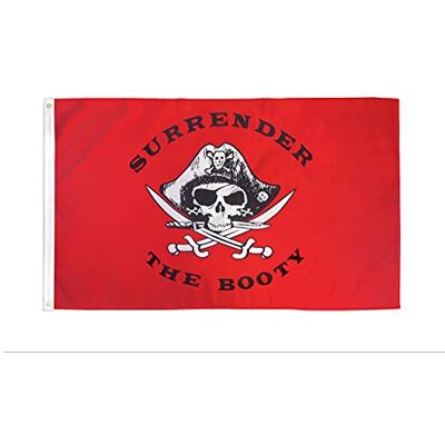 AZ FLAG Flagge Pirat Surrender the Booty Rote 150x90 cm 2 Ösen Für innen und außen Piraten Totenkopf dekorative Flagge doppelte Nähte und verstärkte Kanten mit Metallösen 100D Polyester AZ FLAG Flagge Pirat Surrender the Booty Rote 150x90 cm 2 Ösen Für innen und außen Piraten Totenkopf dekorative Flagge doppelte Nähte und verstärkte Kanten mit Metallösen 100D Polyester