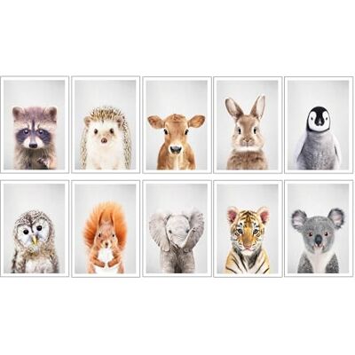 DKORARTE Set mit 10 Holzbildern, Dekoration für modernes Wohnzimmer, Schlafzimmer, Kinderzimmer, Zeichnungen, Tiere, Plüschtiere, mit Metallaufhängern (38 x 29 cm pro Bild) DKORARTE Set mit 10 Holzbildern, Dekoration für modernes Wohnzimmer, Schlafzimmer, Kinderzimmer, Zeichnungen, Tiere, Plüschtiere, mit Metallaufhängern (38 x 29 cm pro Bild)