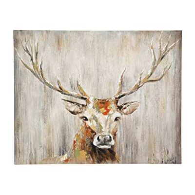 GILDE Gemälde Bild Hirsch Kopf Creme/braun/Gold handgemalt auf Leinwand 100 x 80 cm GILDE Gemälde Bild Hirsch Kopf Creme/braun/Gold handgemalt auf Leinwand 100 x 80 cm