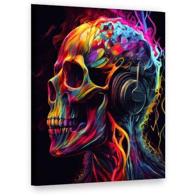 Visario Leinwandbild 80x60 cm 4054 Totenkopf mit Kopfhörer in Neonfarben auf Schwarz (Hochformat) Wandbild fertig aufgespannt auf Holzrahmen Visario Leinwandbild 80x60 cm 4054 Totenkopf mit Kopfhörer in Neonfarben auf Schwarz (Hochformat) Wandbild fertig aufgespannt auf Holzrahmen