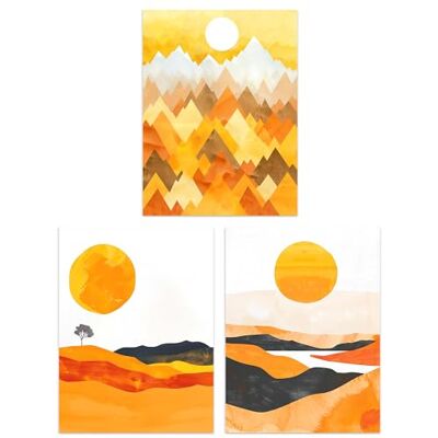 Wee Blue Coo Set of 3 Prints Bold Orange Sunset Landscape Mountains Living Room Poster Wall Art 12X16 Wee Blue Coo Set of 3 Prints Bold Orange Sunset Landscape Mountains Living Room Poster Wall Art 12X16