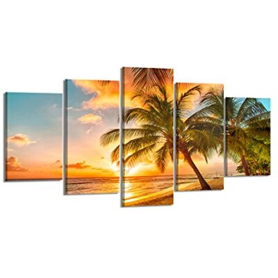 Visario Leinwandbild Palmen Strand Sonnenuntergang Karibik 200 x 100 cm 5-teilig Direktdruck auf Leinwand mit Holzrahmen Wandbild Kunstdruck XXL Wanddeko für Wohnzimmer Schlafzimmer Artikelnr. 6334 Visario Leinwandbild Palmen Strand Sonnenuntergang Karibik 200 x 100 cm 5-teilig Direktdruck auf Leinwand mit Holzrahmen Wandbild Kunstdruck XXL Wanddeko für Wohnzimmer Schlafzimmer Artikelnr. 6334