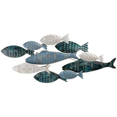 GILDE Metallbilder Wanddeko Bilder Metall – moderne Wanddekoration Wohnzimmer – Wandbild 3D Metallbild Wand Deko Fischschwarm Wall Decoration 30 x 71 cm Blau Weiß GILDE Metallbilder Wanddeko Bilder Metall – moderne Wanddekoration Wohnzimmer – Wandbild 3D Metallbild Wand Deko Fischschwarm Wall Decoration 30 x 71 cm Blau Weiß