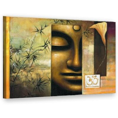 Visario Leinwandbild 80x60 cm 4157 Buddha Gesicht mit Bambus und Om-Zeichen in Gold Wandbild fertig aufgespannt auf Holzrahmen Visario Leinwandbild 80x60 cm 4157 Buddha Gesicht mit Bambus und Om-Zeichen in Gold Wandbild fertig aufgespannt auf Holzrahmen