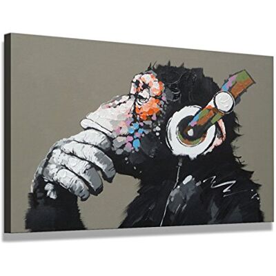 Visario Leinwandbild 80x60 cm 4002 Affe mit Kopfhörer, Pop Art in Grau mit bunten Akzenten Wandbild fertig aufgespannt auf Holzrahmen Visario Leinwandbild 80x60 cm 4002 Affe mit Kopfhörer, Pop Art in Grau mit bunten Akzenten Wandbild fertig aufgespannt auf Holzrahmen