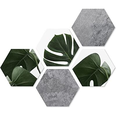 levandeo 5er Set Wandbilder je 28x32cm Wanddeko Hexagon Monstera Betonoptik Holzbild Deko Blatt Waben Sechseck levandeo 5er Set Wandbilder je 28x32cm Wanddeko Hexagon Monstera Betonoptik Holzbild Deko Blatt Waben Sechseck