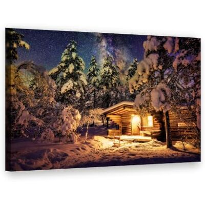 Visario Leinwandbild 80x60 cm 4029 Winterlandschaft mit Holzhütte unter Sternenhimmel Wandbild fertig aufgespannt auf Holzrahmen Visario Leinwandbild 80x60 cm 4029 Winterlandschaft mit Holzhütte unter Sternenhimmel Wandbild fertig aufgespannt auf Holzrahmen