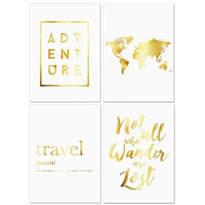 Homelov Premium Poster Set 4 x DIN A4 – 21x30 cm 100% Holzfreies Papier & Hochwertiger Kunstdruck Kostenlose Wallpaper & Aufkleber » Travel Real Gold Set « Homelov Premium Poster Set 4 x DIN A4 – 21x30 cm 100% Holzfreies Papier & Hochwertiger Kunstdruck Kostenlose Wallpaper & Aufkleber » Travel Real Gold Set «
