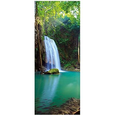 Wallario Poster Wasserfall im Wald am See Idylle in Thailand in Premiumqualität, Größe: 50 x 125 cm Wallario Poster Wasserfall im Wald am See Idylle in Thailand in Premiumqualität, Größe: 50 x 125 cm