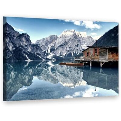 Visario Leinwandbild 80x60 cm 4018 Bergsee mit Bootshaus und Spiegelung der Alpen Wandbild fertig aufgespannt auf Holzrahmen Visario Leinwandbild 80x60 cm 4018 Bergsee mit Bootshaus und Spiegelung der Alpen Wandbild fertig aufgespannt auf Holzrahmen