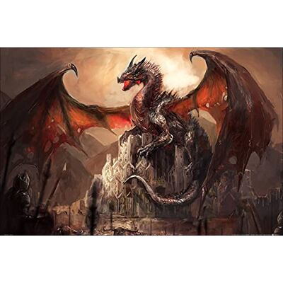1art1 Drachen Poster EIN Schloss, Erobert Von Einem Drachen Plakat Bild 91x61 cm 1art1 Drachen Poster EIN Schloss, Erobert Von Einem Drachen Plakat Bild 91x61 cm