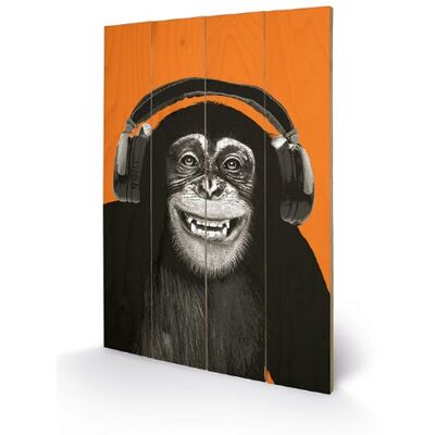 Pyramid SW10639P Chimpanzee Headphones Wandarbeit aus Holz, Bild auf Fichtenholz gedruckt Pyramid SW10639P Chimpanzee Headphones Wandarbeit aus Holz, Bild auf Fichtenholz gedruckt