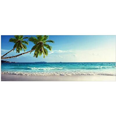 Wallario Poster Sandstrand auf den Seychellen Urlaub unter Palmen in Premiumqualität, Größe: 50 x 125 cm Wallario Poster Sandstrand auf den Seychellen Urlaub unter Palmen in Premiumqualität, Größe: 50 x 125 cm