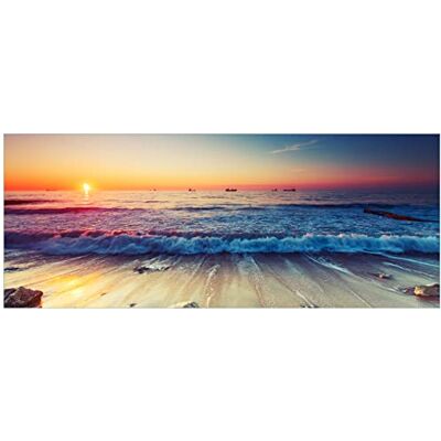 Wallario selbstklebendes Poster Sonnenuntergang am Meer mit Wellen am Strand, Aufkleber in Premiumqualität, Klebefolie Größe: 80 x 200 cm XXL-Poster Wallario selbstklebendes Poster Sonnenuntergang am Meer mit Wellen am Strand, Aufkleber in Premiumqualität, Klebefolie Größe: 80 x 200 cm XXL-Poster