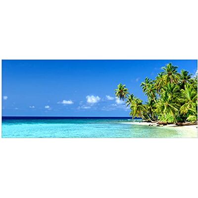Wallario selbstklebendes Poster Blauer Himmel weißer Strand Palmen und das tiefblaue Meer, Aufkleber in Premiumqualität, Klebefolie Größe: 50 x 125 cm Wallario selbstklebendes Poster Blauer Himmel weißer Strand Palmen und das tiefblaue Meer, Aufkleber in Premiumqualität, Klebefolie Größe: 50 x 125 cm