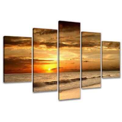 Visario Leinwandbild Strand Sonnenuntergang Meer 200 x 100 cm 5-teilig Direktdruck auf Leinwand mit Holzrahmen Wandbild Kunstdruck XXL Wanddeko für Wohnzimmer Schlafzimmer Artikelnr. 6302 Visario Leinwandbild Strand Sonnenuntergang Meer 200 x 100 cm 5-teilig Direktdruck auf Leinwand mit Holzrahmen Wandbild Kunstdruck XXL Wanddeko für Wohnzimmer Schlafzimmer Artikelnr. 6302
