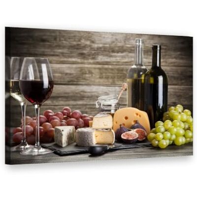 Visario Leinwandbild 80x60 cm 4016 Wein und Käse Stillleben mit Trauben auf Holz Wandbild fertig aufgespannt auf Holzrahmen Visario Leinwandbild 80x60 cm 4016 Wein und Käse Stillleben mit Trauben auf Holz Wandbild fertig aufgespannt auf Holzrahmen