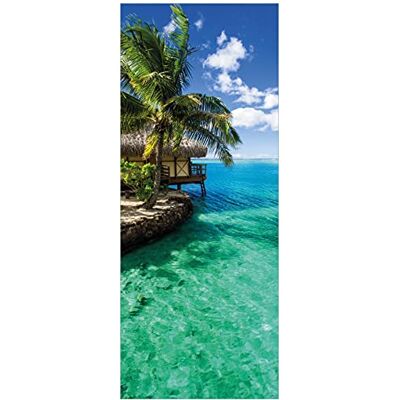 Wallario Poster Karibisches Meer Einsame Hütte unter Palmen in Premiumqualität, Größe: 50 x 125 cm Wallario Poster Karibisches Meer Einsame Hütte unter Palmen in Premiumqualität, Größe: 50 x 125 cm