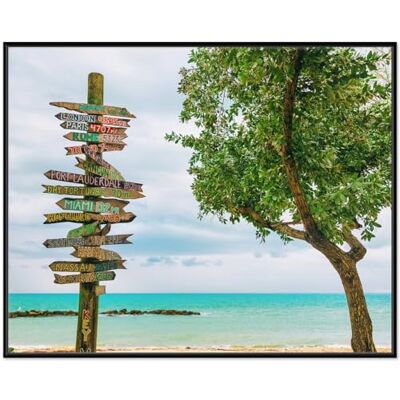 Wallario Wandbild Wegweiser im Paradies in Premiumqualität, Poster mit schwarzem Rahmen, Größe: 40 x 50 cm Wallario Wandbild Wegweiser im Paradies in Premiumqualität, Poster mit schwarzem Rahmen, Größe: 40 x 50 cm