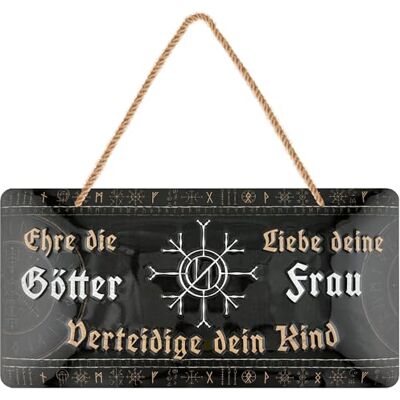 LANOLU retro Blechschild, Wikinger Schild mit Spruch Ehre die Götter Liebe deine Frau Verteidige dein Kind, nordische Deko Wanddeko mit Jutelkordel, 16x32 cm LANOLU retro Blechschild, Wikinger Schild mit Spruch Ehre die Götter Liebe deine Frau Verteidige dein Kind, nordische Deko Wanddeko mit Jutelkordel, 16x32 cm