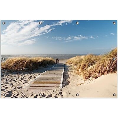 Wallario Outdoor-Poster für Garten oder Balkon Auf dem Holzweg zum Strand, Motivbanner Größe: ca. 80 x 120 cm, Outdoor-Bild Wallario Outdoor-Poster für Garten oder Balkon Auf dem Holzweg zum Strand, Motivbanner Größe: ca. 80 x 120 cm, Outdoor-Bild