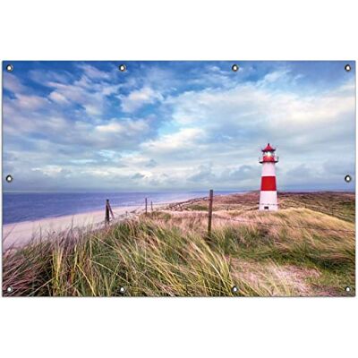Wallario Outdoor-Poster für Garten oder Balkon Leuchtturm am Strand von Sylt, Motivbanner Größe: ca. 100 x 150 cm, Outdoor-Bild Wallario Outdoor-Poster für Garten oder Balkon Leuchtturm am Strand von Sylt, Motivbanner Größe: ca. 100 x 150 cm, Outdoor-Bild