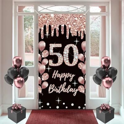 Tecreo 50. Geburtstag Dekorationen für Frauen, Happy 50. Geburtstag Stoff-Schild Poster, Rosegold Hintergrund, 180 cm x 90 cm Tecreo 50. Geburtstag Dekorationen für Frauen, Happy 50. Geburtstag Stoff-Schild Poster, Rosegold Hintergrund, 180 cm x 90 cm
