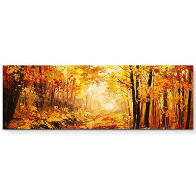 Zone Wandbild auf Leinwand 120x40cm Wald im Herbst – Ölgemälde Zone Wandbild auf Leinwand 120x40cm Wald im Herbst – Ölgemälde