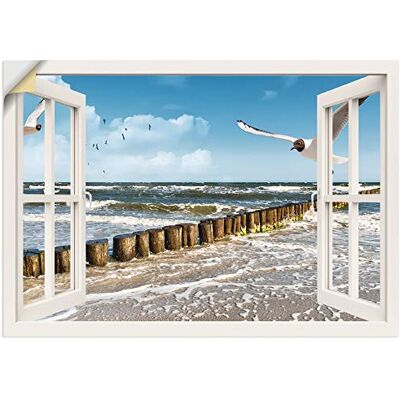 ARTLAND Wanddeko Wandtattoo selbstklebende Vinylfolie Fensterblick Fenster Strand Meer Maritim Ostsee Möwe Himmel T5QT ARTLAND Wanddeko Wandtattoo selbstklebende Vinylfolie Fensterblick Fenster Strand Meer Maritim Ostsee Möwe Himmel T5QT