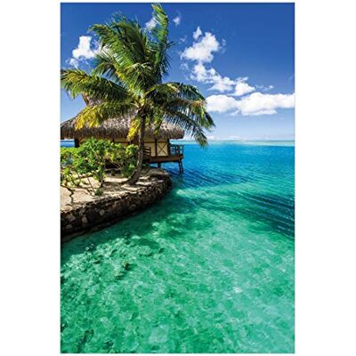 Wallario Poster Karibisches Meer Einsame Hütte unter Palmen in Premiumqualität, Größe: 61 x 91,5 cm (Maxiposter) Wallario Poster Karibisches Meer Einsame Hütte unter Palmen in Premiumqualität, Größe: 61 x 91,5 cm (Maxiposter)