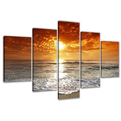 Visario Leinwandbild Strand Sonnenuntergang Welle 200 x 100 cm 5-teilig Direktdruck auf Leinwand mit Holzrahmen Wandbild Kunstdruck XXL Wanddeko für Wohnzimmer Schlafzimmer Artikelnr. 6311 Visario Leinwandbild Strand Sonnenuntergang Welle 200 x 100 cm 5-teilig Direktdruck auf Leinwand mit Holzrahmen Wandbild Kunstdruck XXL Wanddeko für Wohnzimmer Schlafzimmer Artikelnr. 6311