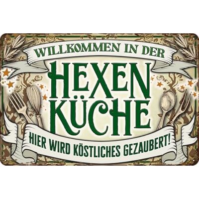LuckyLinde Retro Blechschild für Hexen Fans, lustiger Spruch WILLKOMMEN IN DER HEXENKÜCHE, Hier wird Köstliches gezaubert! Deko Schild, 30 x 20 cm LuckyLinde Retro Blechschild für Hexen Fans, lustiger Spruch WILLKOMMEN IN DER HEXENKÜCHE, Hier wird Köstliches gezaubert! Deko Schild, 30 x 20 cm