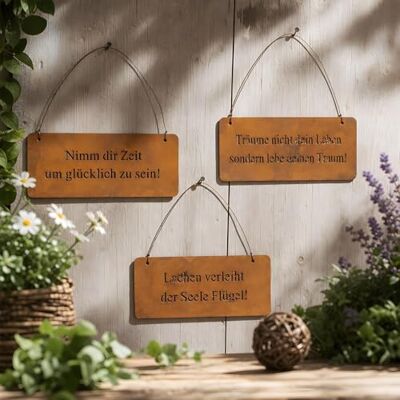 levandeo 3er Set Wandbilder Sprüche 18x8cm Eisen Schilder Aufhänger Garten-Deko Türschild Edelrost Braun Rost-Deko Wanddeko Außen levandeo 3er Set Wandbilder Sprüche 18x8cm Eisen Schilder Aufhänger Garten-Deko Türschild Edelrost Braun Rost-Deko Wanddeko Außen