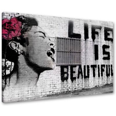 Visario Leinwandbild Banksy Life is Beautiful 80x60 cm 4166 Graffiti Street Art Wandbild auf Leinwand mit Holzrahmen fertig aufgespannt Wanddekoration modern Kunstdruck Wohnzimmer Schlafzimmer Büro Visario Leinwandbild Banksy Life is Beautiful 80x60 cm 4166 Graffiti Street Art Wandbild auf Leinwand mit Holzrahmen fertig aufgespannt Wanddekoration modern Kunstdruck Wohnzimmer Schlafzimmer Büro