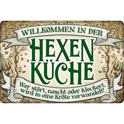 LuckyLinde Retro Blechschild für Hexen Fans, lustiger Spruch WILLKOMMEN IN DER HEXENKÜCHE, ...wird in eine Kröte verwandelt! Deko Schild, 30 x 20 cm LuckyLinde Retro Blechschild für Hexen Fans, lustiger Spruch WILLKOMMEN IN DER HEXENKÜCHE, ...wird in eine Kröte verwandelt! Deko Schild, 30 x 20 cm