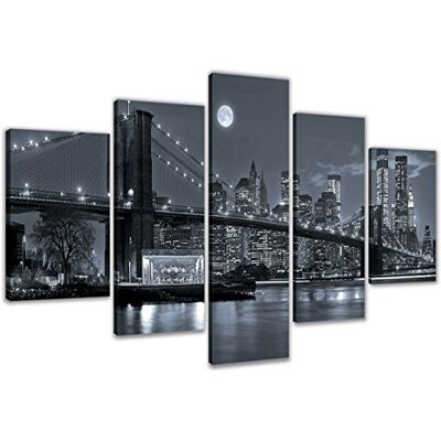 Visario Leinwandbild New York Brooklyn Bridge Schwarzweiss Mond 200 x 100 cm 5-teilig Direktdruck auf Leinwand mit Holzrahmen Wandbild Kunstdruck XXL Wanddeko für Wohnzimmer Schlafzimmer Artikelnr. Visario Leinwandbild New York Brooklyn Bridge Schwarzweiss Mond 200 x 100 cm 5-teilig Direktdruck auf Leinwand mit Holzrahmen Wandbild Kunstdruck XXL Wanddeko für Wohnzimmer Schlafzimmer Artikelnr.