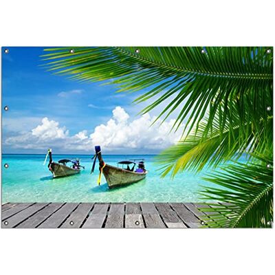 Wallario Outdoor-Poster für Garten oder Balkon Sonnenboot in der Karibik, Motivbanner Größe: ca. 120 x 180 cm, Outdoor-Bild Wallario Outdoor-Poster für Garten oder Balkon Sonnenboot in der Karibik, Motivbanner Größe: ca. 120 x 180 cm, Outdoor-Bild