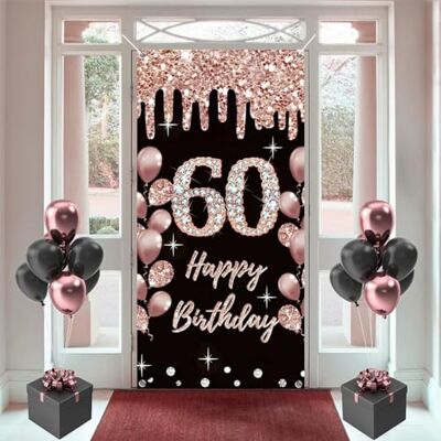 Tecreo 60. Geburtstag Dekorationen für Frauen, Happy 60. Geburtstag Stoff-Schild Poster, Rosegold Hintergrund, 180 cm x 90 cm Tecreo 60. Geburtstag Dekorationen für Frauen, Happy 60. Geburtstag Stoff-Schild Poster, Rosegold Hintergrund, 180 cm x 90 cm