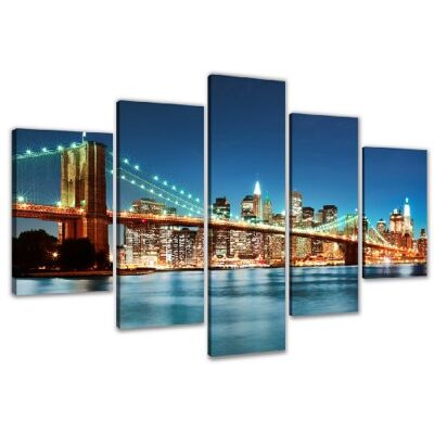 Visario Leinwandbild New York Brooklyn Bridge Nacht 200 x 100 cm 5-teilig Direktdruck auf Leinwand mit Holzrahmen Wandbild Kunstdruck XXL Wanddeko für Wohnzimmer Schlafzimmer Artikelnr. 6301 Visario Leinwandbild New York Brooklyn Bridge Nacht 200 x 100 cm 5-teilig Direktdruck auf Leinwand mit Holzrahmen Wandbild Kunstdruck XXL Wanddeko für Wohnzimmer Schlafzimmer Artikelnr. 6301
