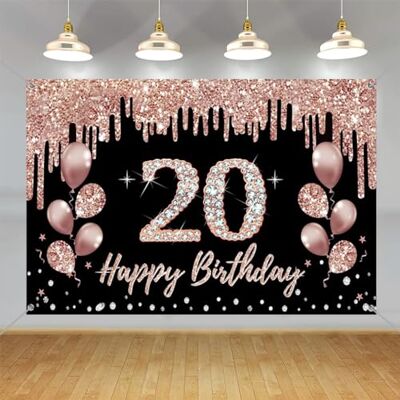 Tecreo 20 Geburtstag Dekorationen für Mädchen/Frauen, Happy 20 Years Old Hintergrund Banner Rosegold Stoff Schild Poster, 20 Geburtstag Party Supplies Fotohintergrund Willkommensschild, 150 cm x 90 cm Tecreo 20 Geburtstag Dekorationen für Mädchen/Frauen, Happy 20 Years Old Hintergrund Banner Rosegold Stoff Schild Poster, 20 Geburtstag Party Supplies Fotohintergrund Willkommensschild, 150 cm x 90 cm