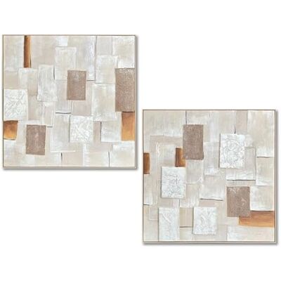 DRW Abstraktes Leinwandbild mit natürlichem Holzrahmen in Natur, Weiß und Braun, 102 x 102 x 4,5 cm DRW Abstraktes Leinwandbild mit natürlichem Holzrahmen in Natur, Weiß und Braun, 102 x 102 x 4,5 cm
