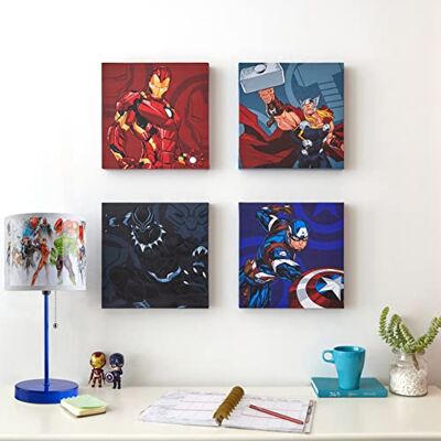 Idea Nuova Leinwand-Kunstdrucke Marvel Avengers für Kinder, 4-teiliges Set, Wanddekoration, jeweils ca. 28 x 28 cm Idea Nuova Leinwand-Kunstdrucke Marvel Avengers für Kinder, 4-teiliges Set, Wanddekoration, jeweils ca. 28 x 28 cm