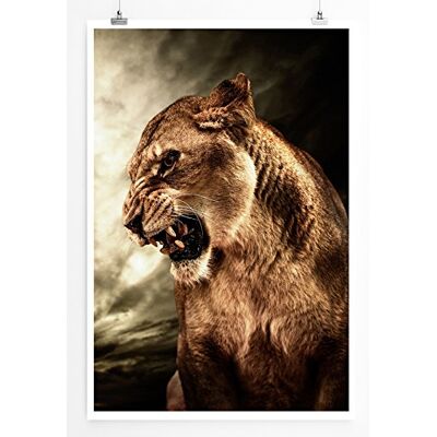 Zone Bilder Tierbilder – Brüllende Löwin vor grauem Himmel- Leinwand Kunstdrucke Wandbilder aus Deutschland Zone Bilder Tierbilder – Brüllende Löwin vor grauem Himmel- Leinwand Kunstdrucke Wandbilder aus Deutschland