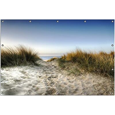 Wallario Outdoor-Poster für Garten oder Balkon Weg durch die Dünen zum Strand am Meer, Motivbanner Größe: ca. 120 x 180 cm, Outdoor-Bild Wallario Outdoor-Poster für Garten oder Balkon Weg durch die Dünen zum Strand am Meer, Motivbanner Größe: ca. 120 x 180 cm, Outdoor-Bild